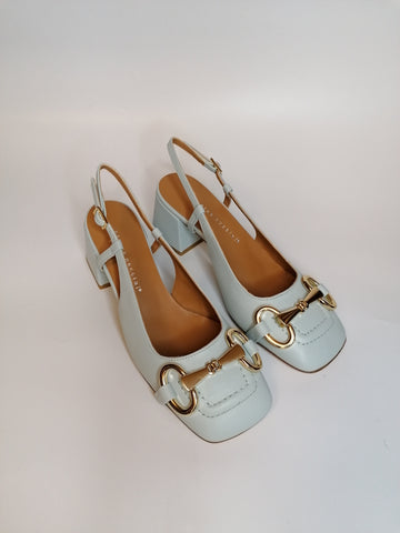 A. PUCCINI - SCARPA DONNA SLINGBACK AZZURRA CON MORSETTO E TACCO 6 CM E5002