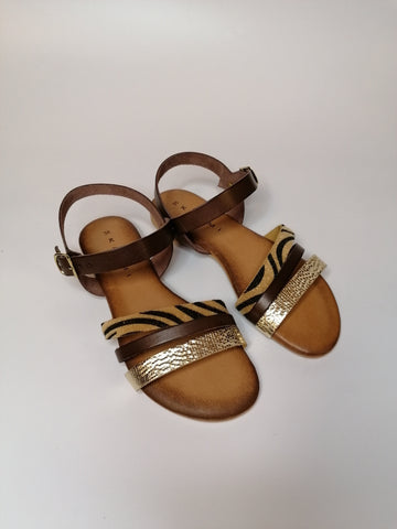 KAMMI - SANDALO DONNA ZEBRATO, DORATO E MARRONE 675