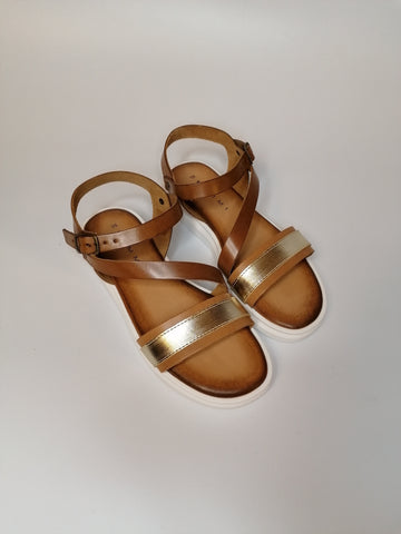KAMMI - SANDALO DONNA CUOIO E DORATO CON PLATFORM BIANCO 734