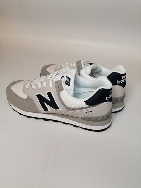 NEW BALANCE - SCARPA DA GINNASTICA UOMO 574 BIANCA E GRIGIA CON DETTAGLI NERI EAG