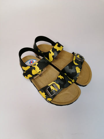 GRUNLAND - SANDALO BAMBINO MILITARE NERO E GIALLO SB1679-40