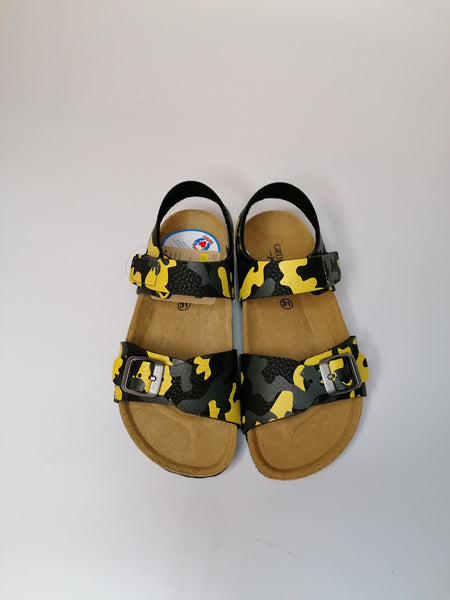 GRUNLAND - SANDALO BAMBINO MILITARE NERO E GIALLO SB1679-40