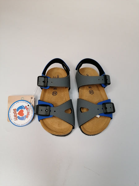 GRUNLAND - SANDALO BAMBINO GRIGIO E BLU ROYAL CON PLANTARE SB0413-40