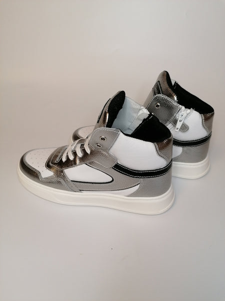 NERO GIARDINI - SNEAKERS A STIVALETTO BIANCA E ARGENTO IN PELLE I232435