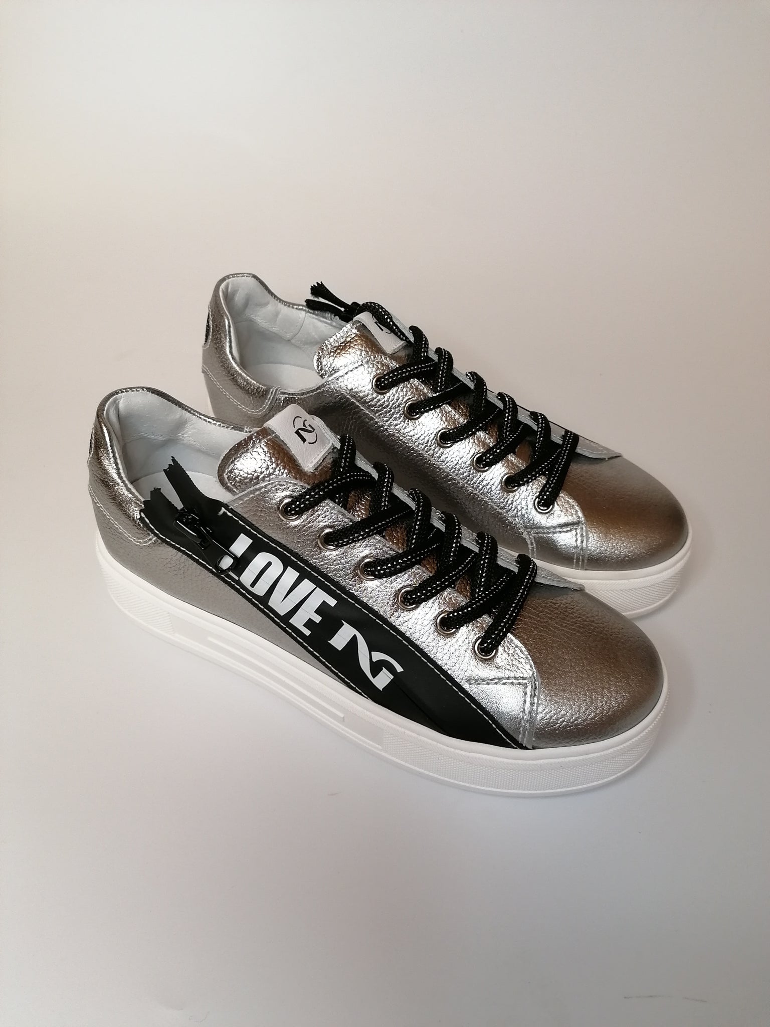 NERO GIARDINI - SNEAKERS CON PLATFORM ARGENTO CON ZIP NERA I232441