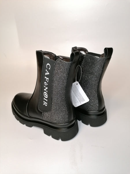 CAFE' NOIR - STIVALETTO BEATLES NERO PER BIMBA CON ELASTICI E ZIP, CON GLITTER C1934