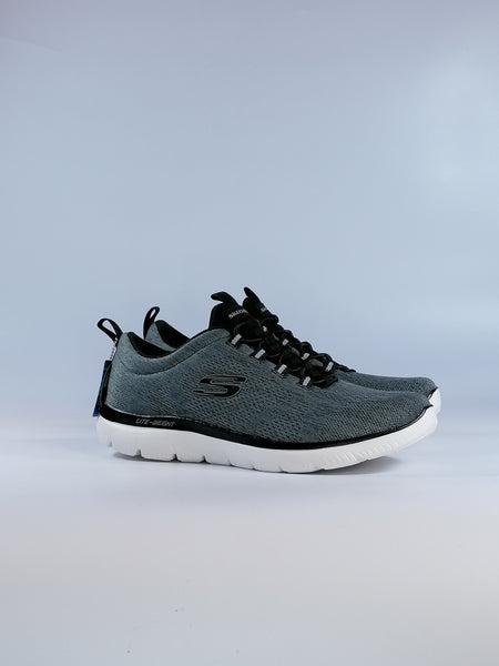 SKECHERS - SCARPA DA GINNASTICA UOMO GRIGIA E NERA CON LACCI IN ELASTICO 232186