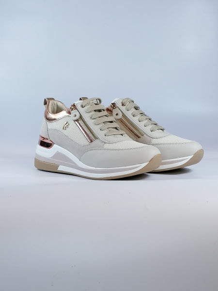 KEYS - SCARPA SNEAKERS BEIGE E LAMINATA ROSA CON ZEPPA E CERNIERE PER DONNA K7622