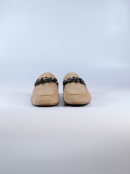 KEYS - MOCASSINO BEIGE PER DONNA IN CAMOSCIO CON PIETRE SULLA TOMAIA K7712