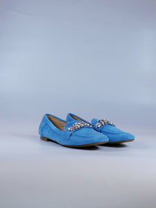 dalzoppo.it - MOCASSINO BLU CHIARO DONNA IN ALCANTARA CON STRASS 3010