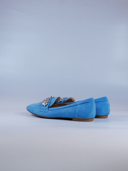 dalzoppo.it - MOCASSINO BLU CHIARO DONNA IN ALCANTARA CON STRASS 3010