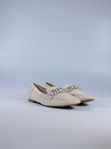 dalzoppo.it - MOCASSINO BEIGE DONNA IN ALCANTARA CON STRASS 3010