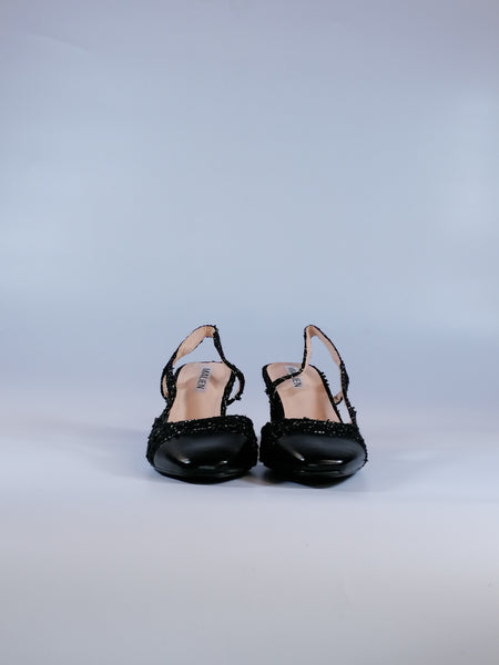 dalzoppo.it - SCARPA SLINGBACK NERA DONNA IN TESSUTO LAVORATO E PUNTA CON TACCO 7CM F2956