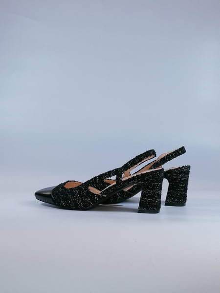 dalzoppo.it - SCARPA SLINGBACK NERA DONNA IN TESSUTO LAVORATO E PUNTA CON TACCO 7CM F2956