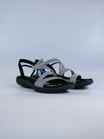 SKECHERS - SANDALO SPORTIVO ELASTICIZZATO NERO E BIANCO CON MEMORY FOAM 41180